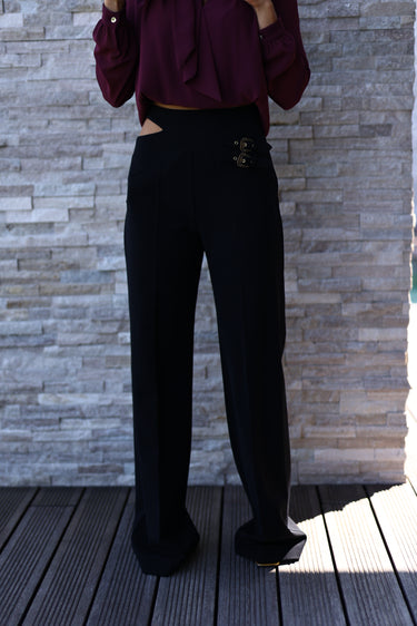 pants with buckle detail