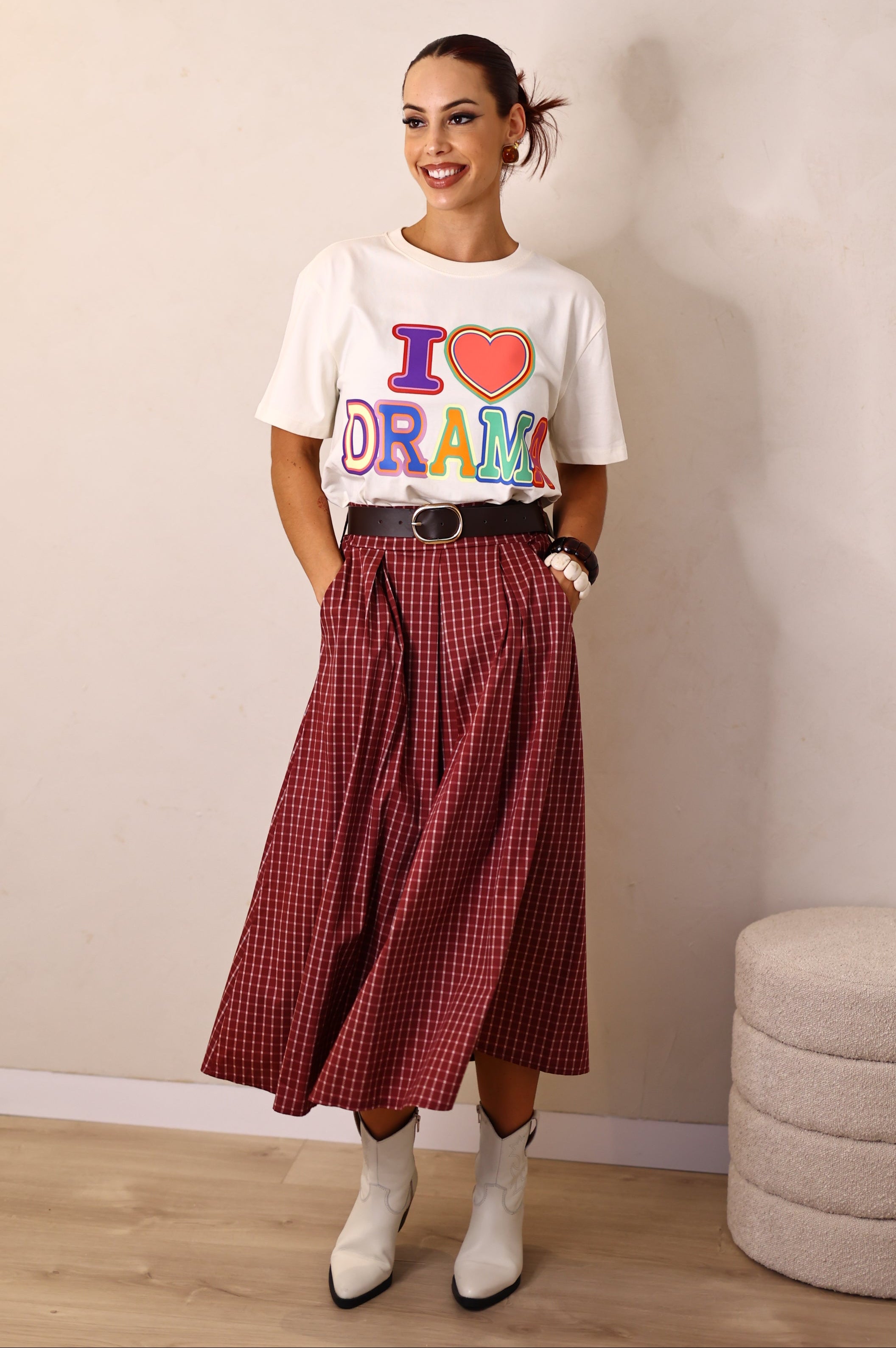 Saia xadrez com cinto