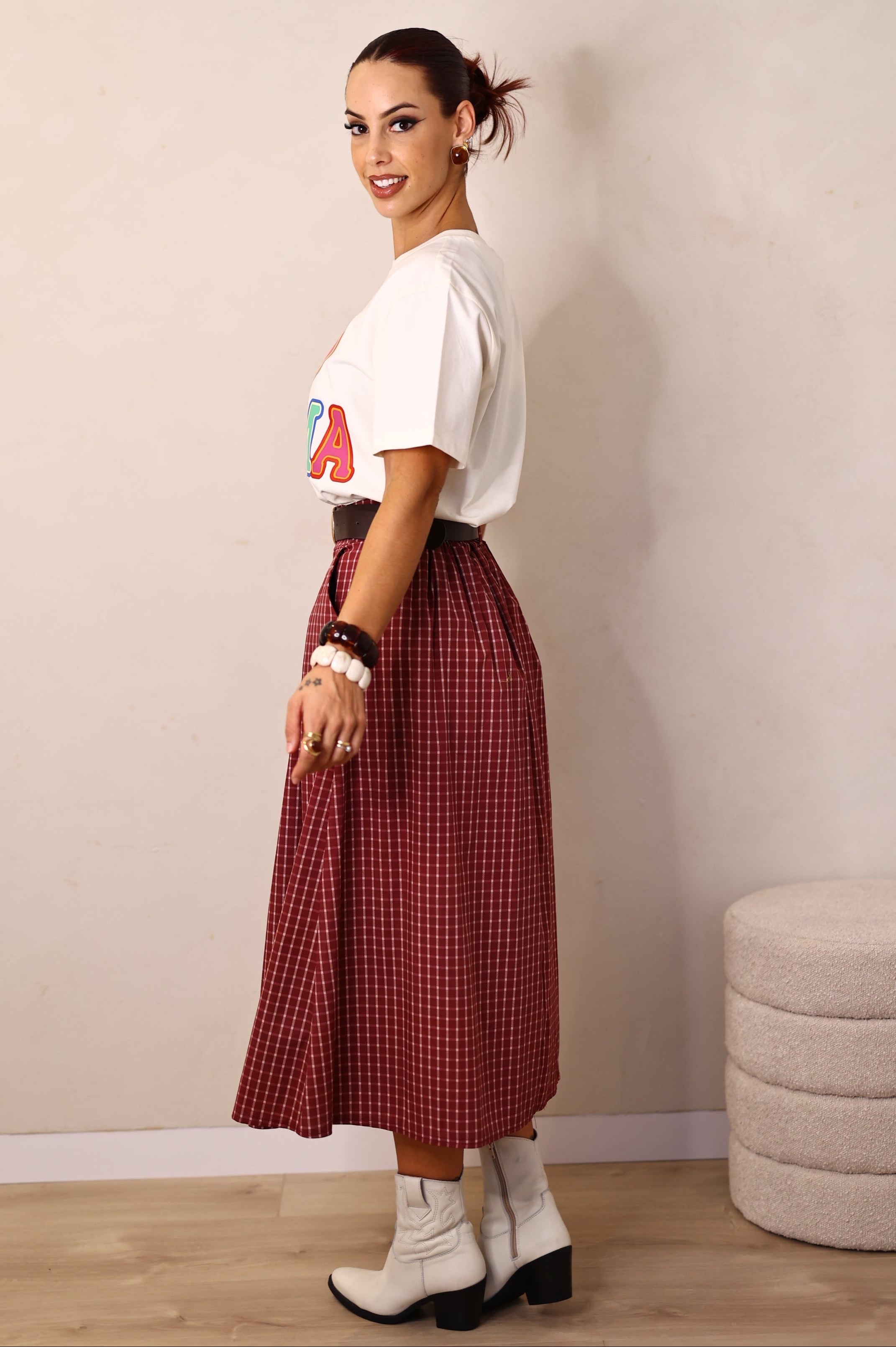 Saia xadrez com cinto