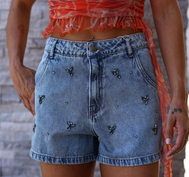 calção com aplicações em brilho