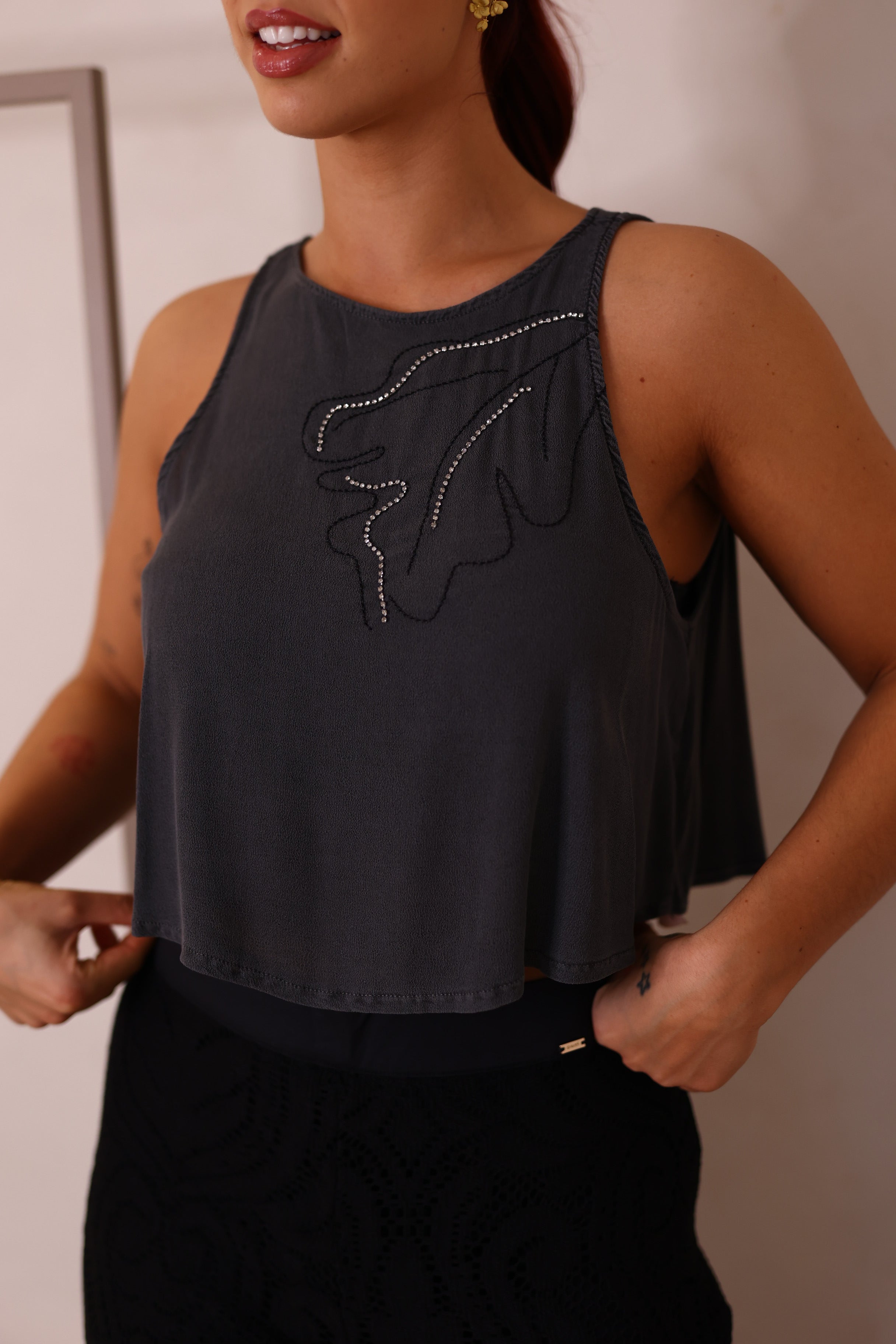 Top com Bordado e Strass