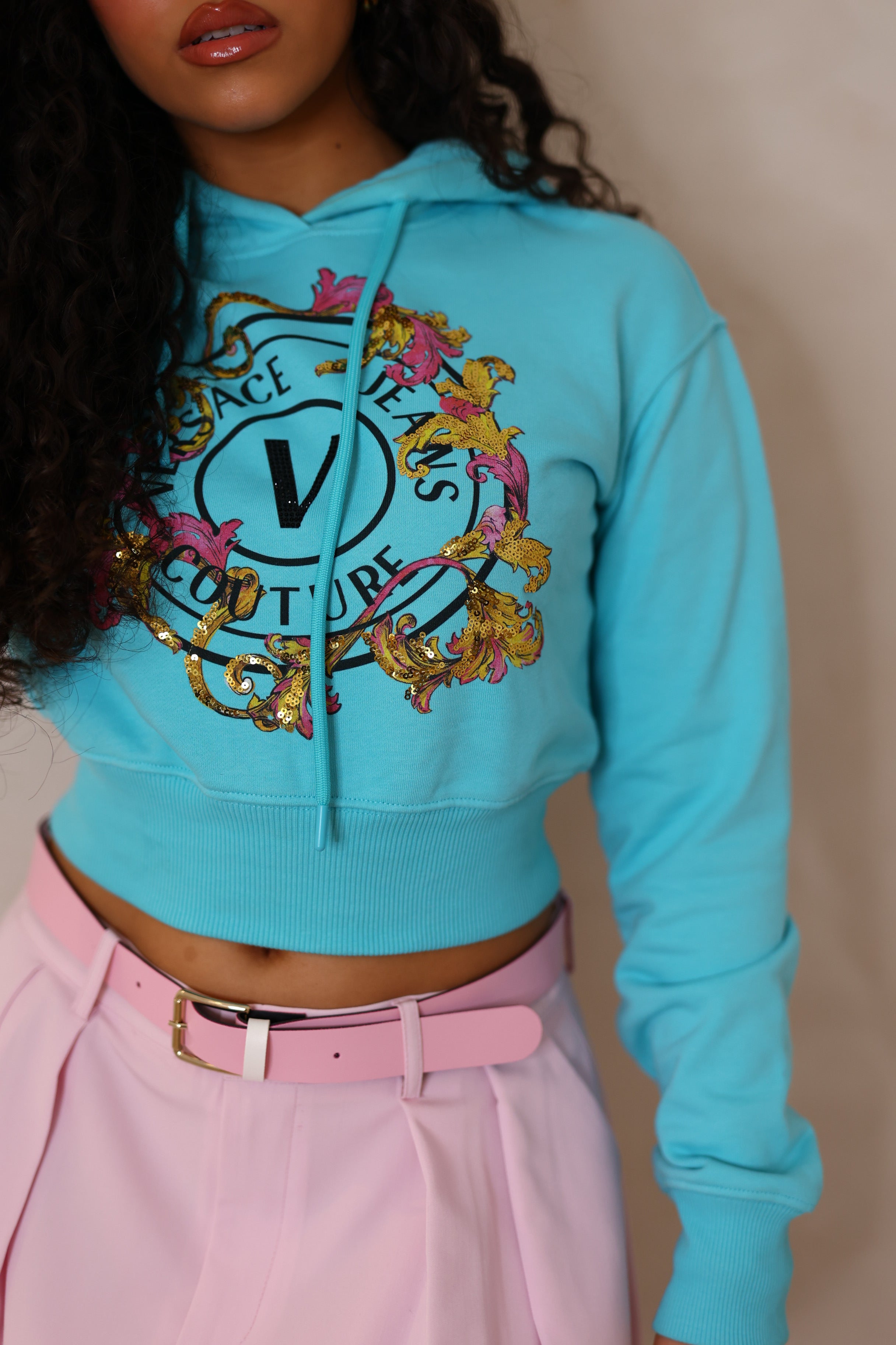 Crystal Outline Barocco Crop Hoodie