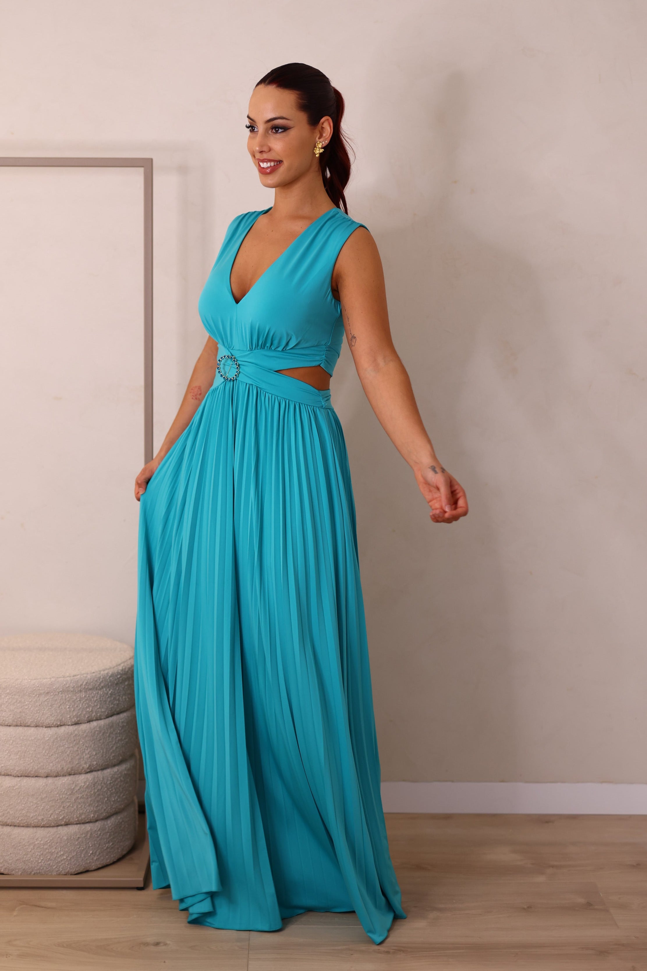 Vestido Plissado com aberturas laterais