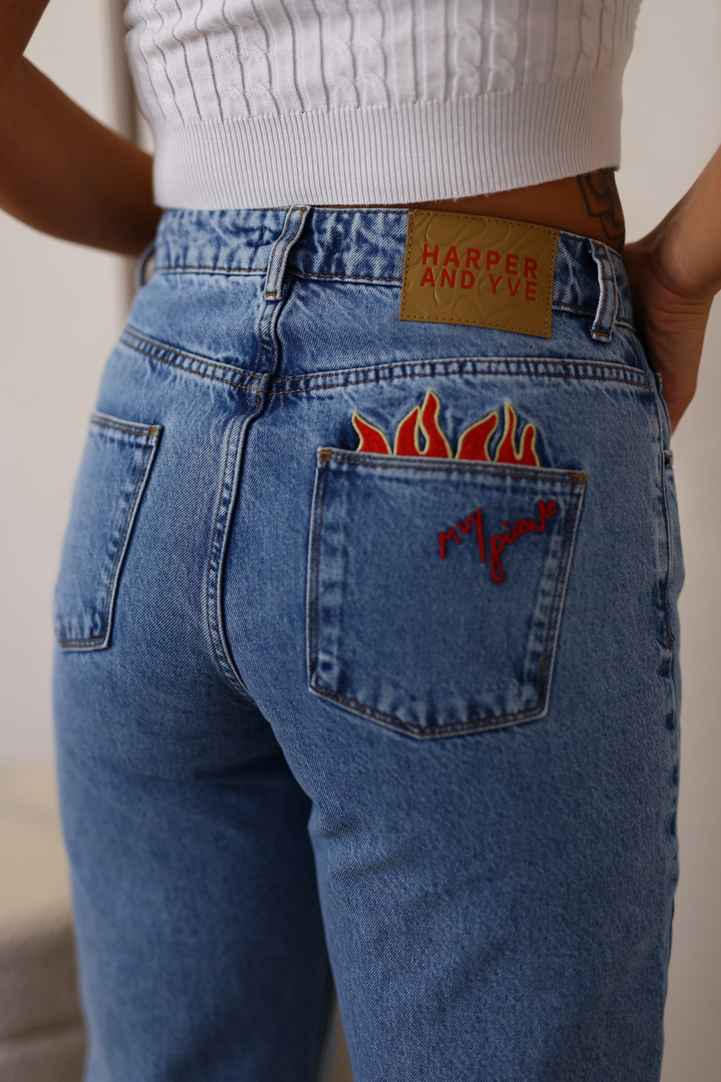 Embroidered denim pants
