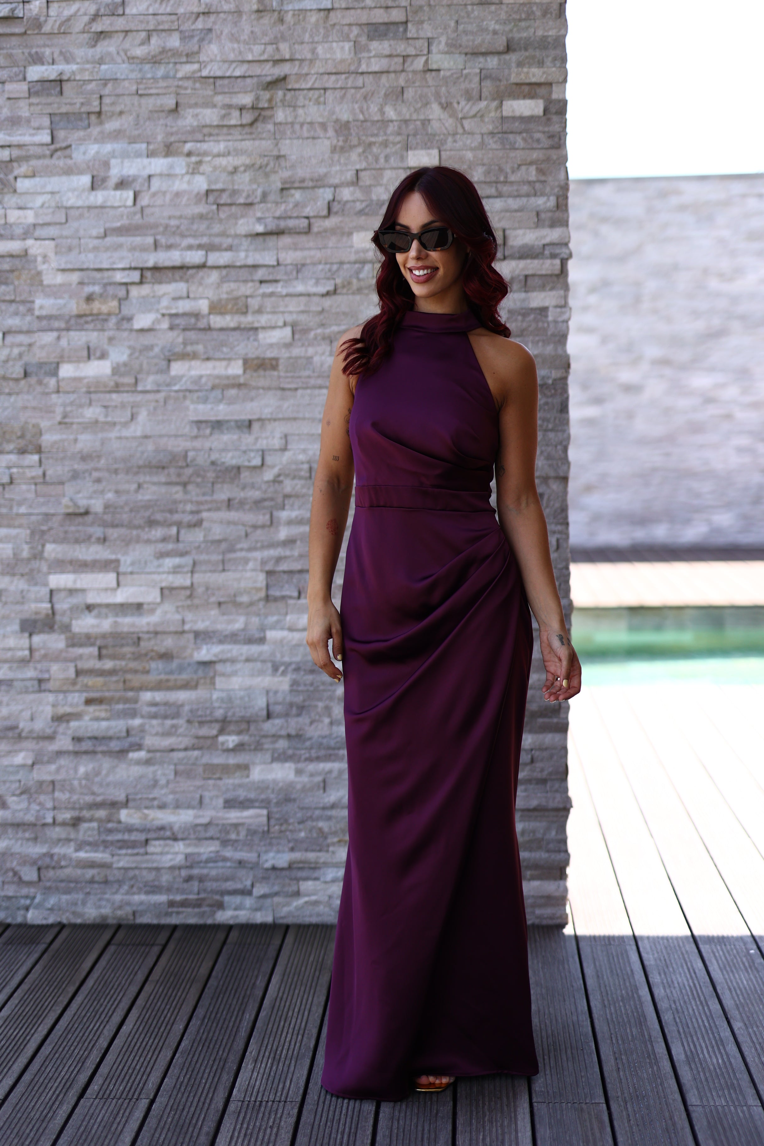 Vestido cetim com franzido