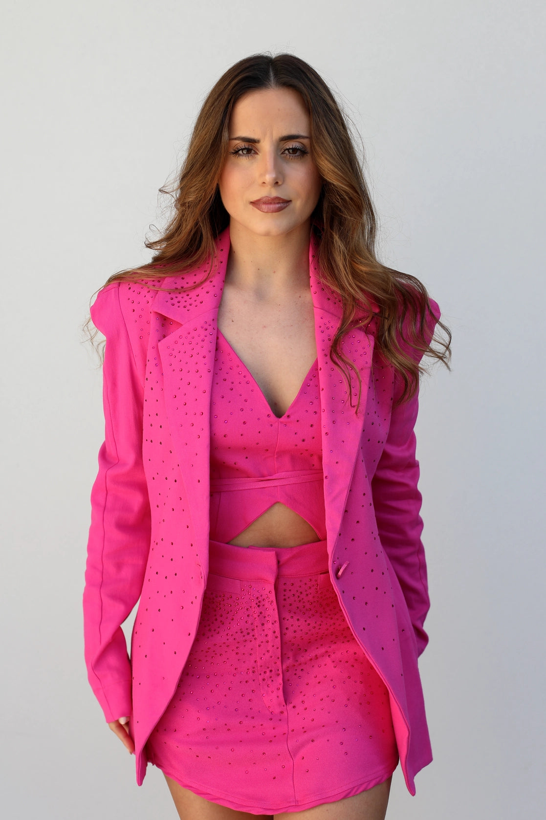 Open glitter mesh blazer