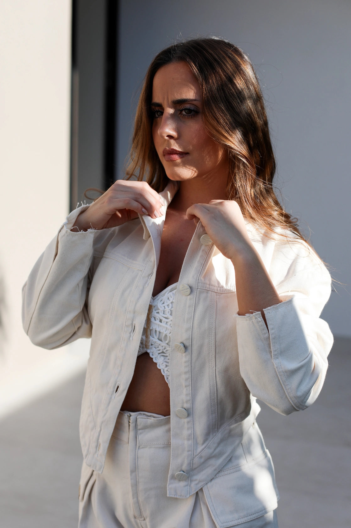 Morena Rosa pearl denim jacket