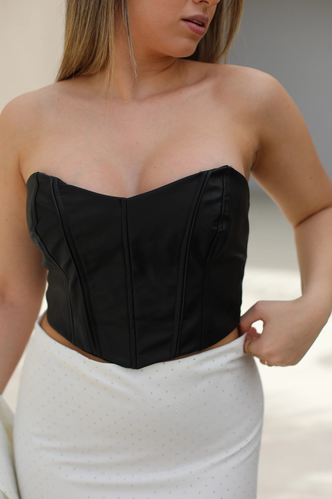 Open poly-leather bodice