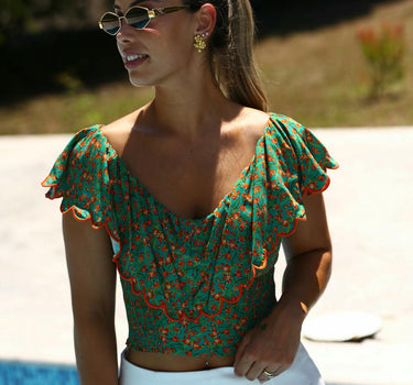 Top florido com folho