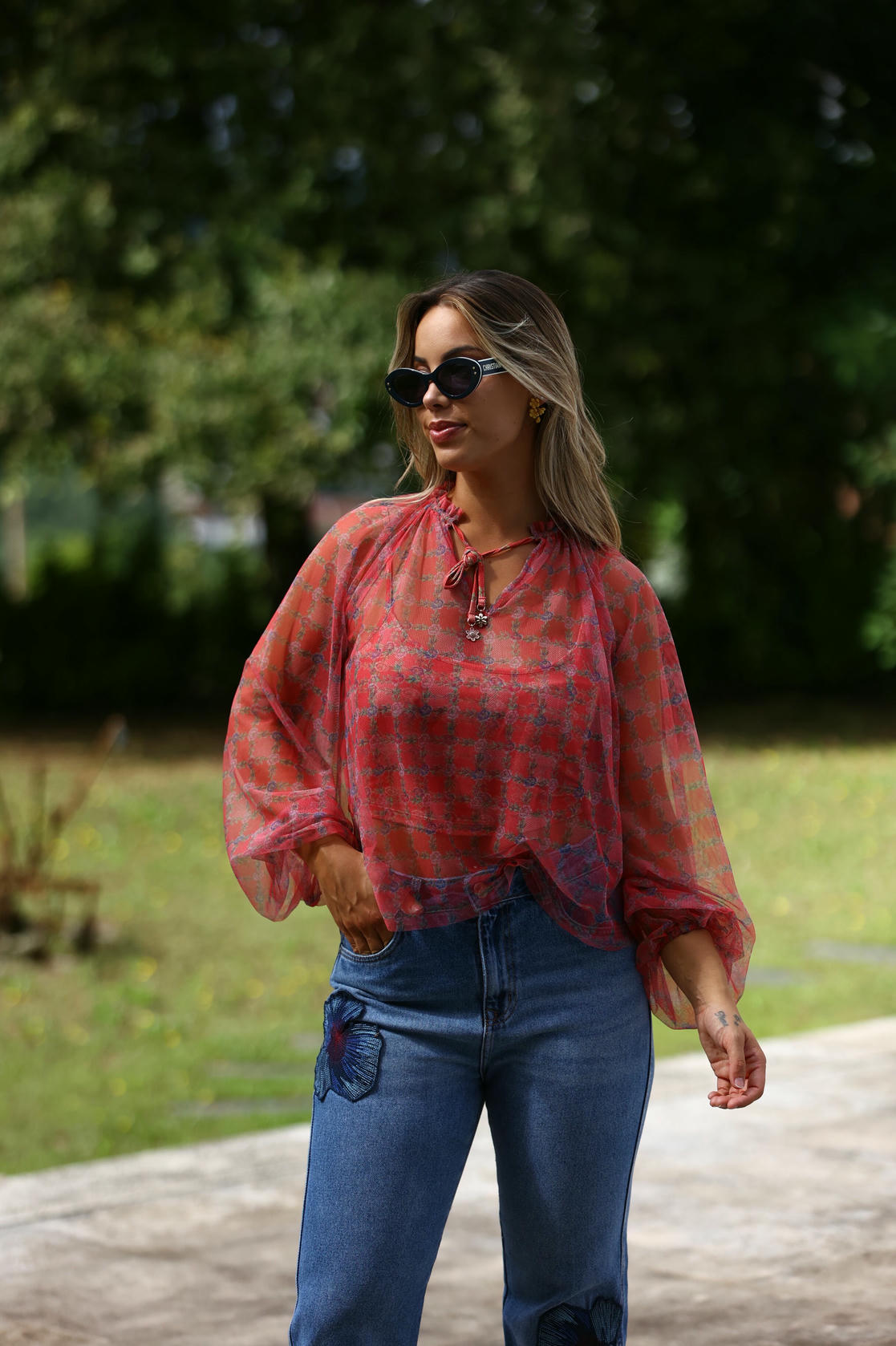 Blusa tule estampa floral