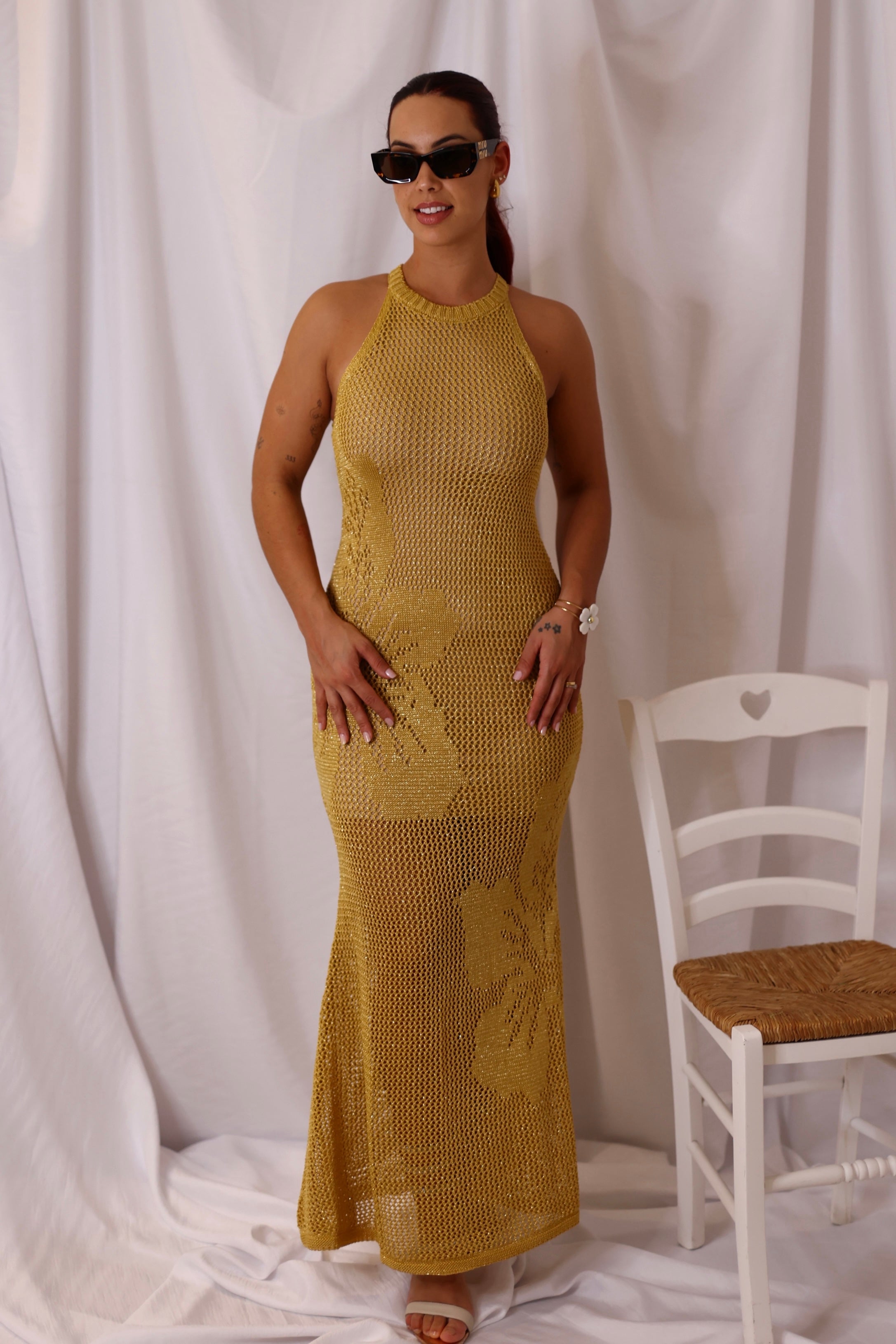 vestido croché gold