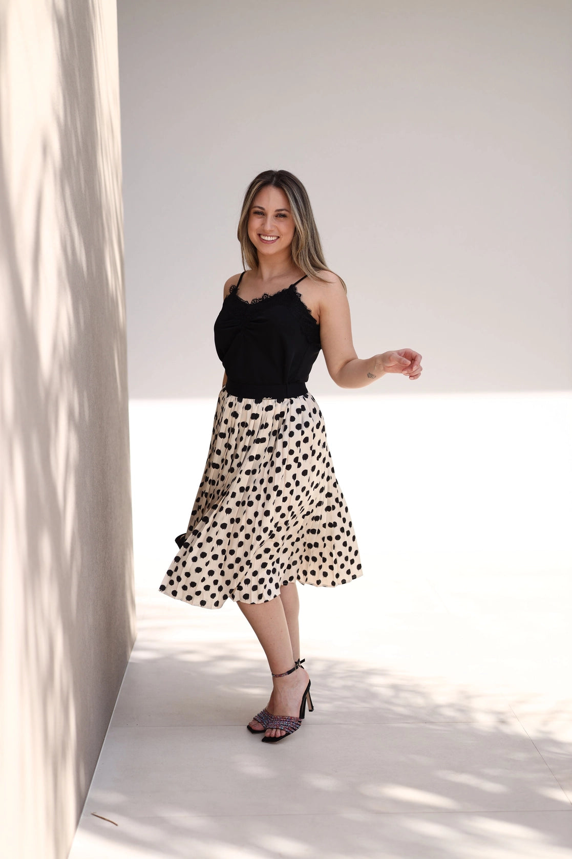 Pleated dotted skirt