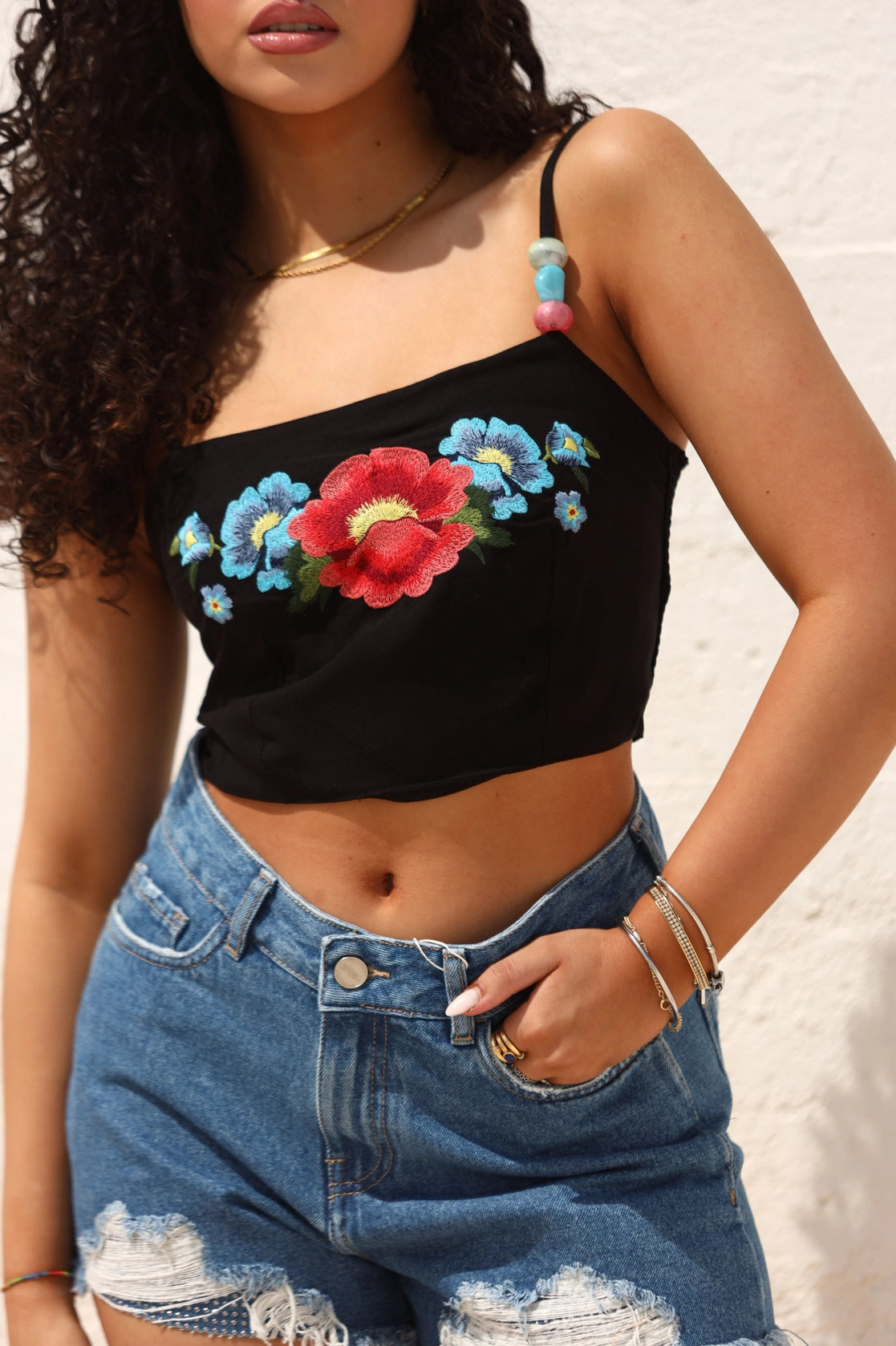 Lez a Lez flower embroidered top