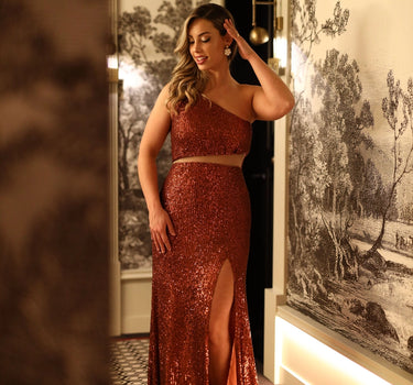 Vestido lantejoulas com abertura Partenza